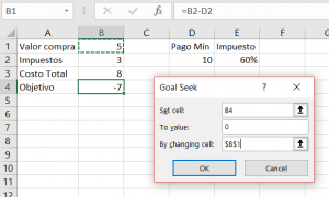 Excel buscar objetivo para calcular impuesto mínimo