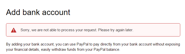 Error agregando cuenta Payoneer a PayPal